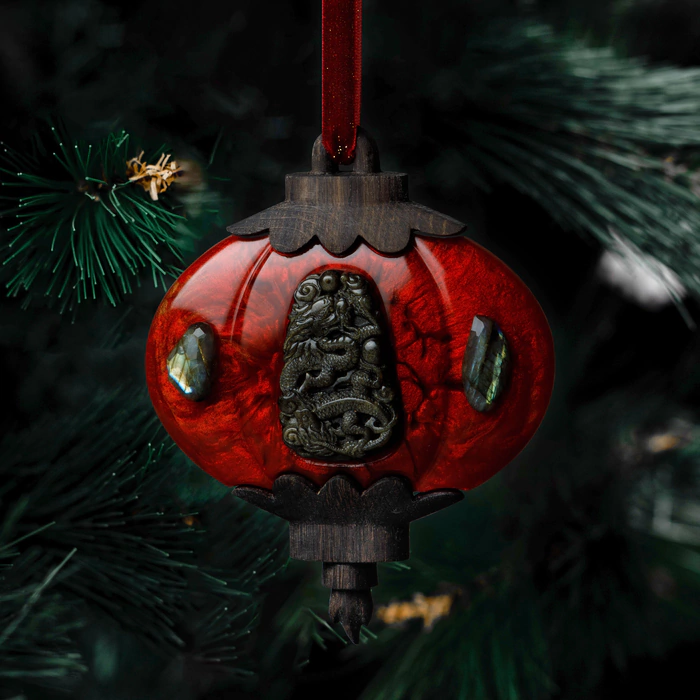 Mordovian jewelry Christmas tree toy "Lantern" golden Obsidian